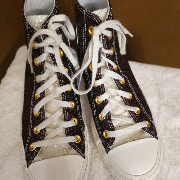 Converse Women's Sparkle High-Tops - Brown and White - Picture 2 of 7